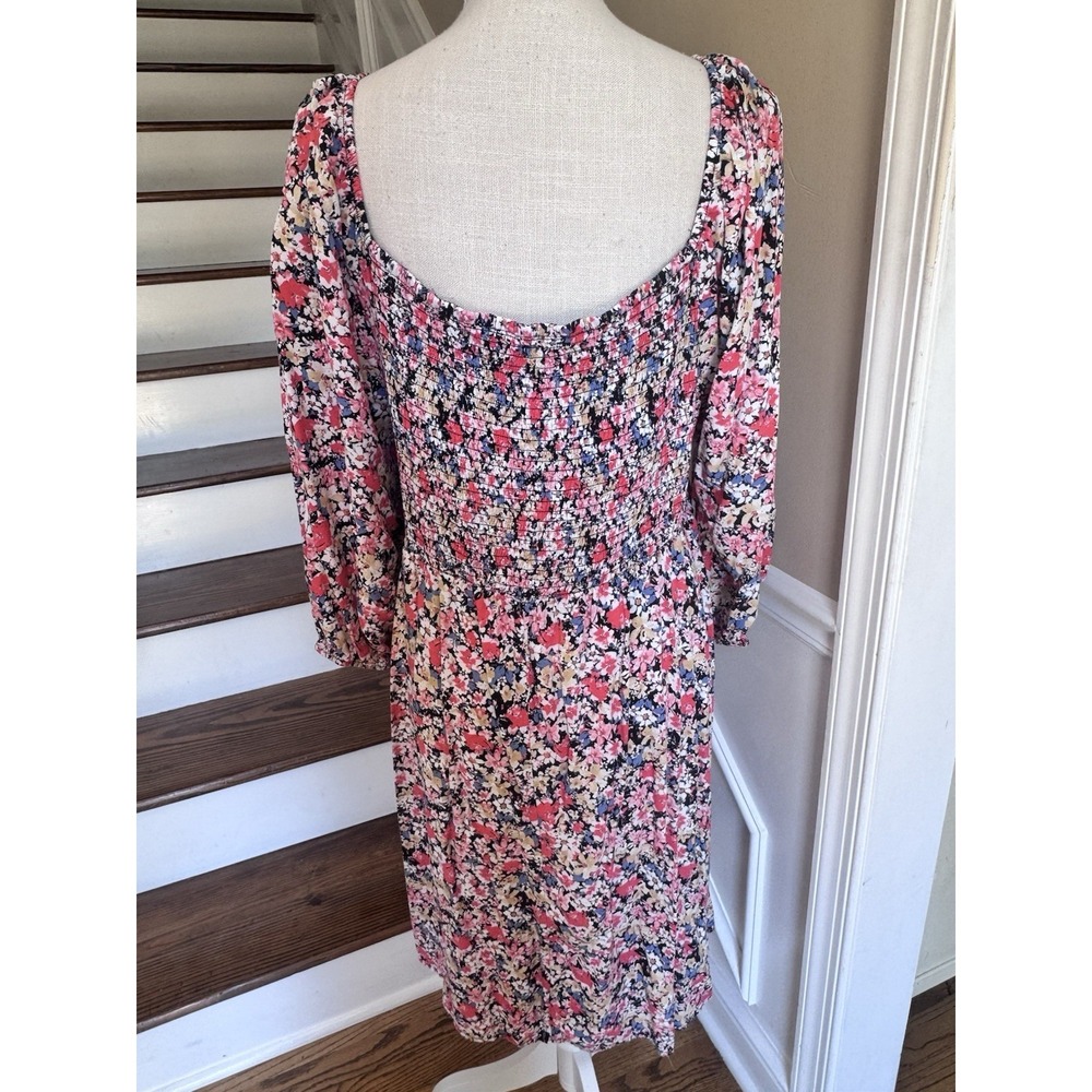 Terra & Sky Floral Smocked Mini Dress Womens 2x Square Neck 3/4 Sleeve - Picture 13 of 13